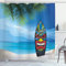 ABAKUHAUS Tiki-Bar Duschvorhang, Tiki Surfbrett, Stoffliches Gewebe Badezimmerdekorationsset mit Haken, 175 x 200 cm, Mehrfarbig