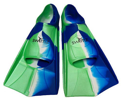 Swimz Short Blade Silicone swim Training Fins - Blue/White/Green (UK 12.5-1 (31.5/32))