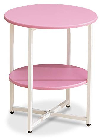 Axdwfd Table pliante Table d'appoint, Petit Table basse Petit Table ronde 2-Tier Sofa Side Table d'appoint Cabinet Chambre lit Table pratique mobile guéridon (Color : Pink)