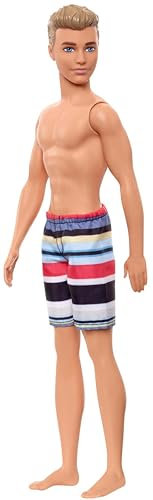 Barbie Plage poupée Ken Blond avec Short de Bain à Rayures, Jouet pour Enfant, GHW43 Multicolore
