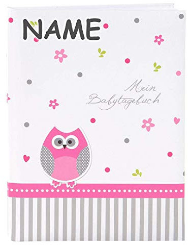 Goldbuch personalisiert mit Name - Babytagebuch, Babyworld Eule, 21 x 28 cm, 44 illustrierte Seiten, Kunstdruck laminiert, Weiß/Rosa, 11328