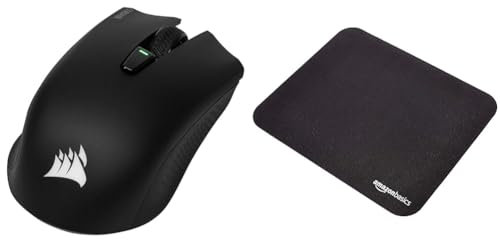 Corsair Harpoon Wireless RGB sans Fil Rechargeable Souris Optique Gaming avec Technologie Slipstream (10000DPI Optique Capteur, Rétroéclairage LED RGB) - Noire & Amazon Basics Tapis de Souris Gaming