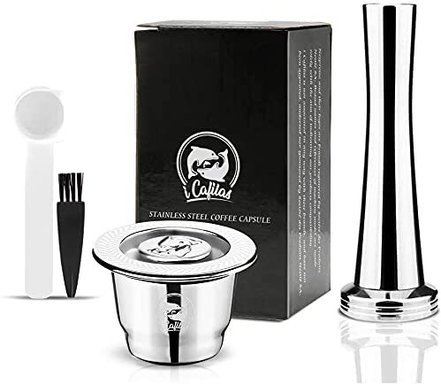 i Cafilas Capsules Nespresso Reutilisables inox Réutilisables de café Rechargeables Pour Machine À Café Nespresso dosette (1 PACK,1 Tamper)
