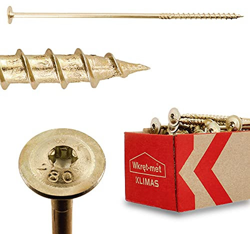 KLIMAS® Holzschrauben Torx Schrauben Set Tellerkopfschrauben TX 8 mm x 280mm 50 Stück | Holzbauschrauben Selbstbohrende Spanplattenschrauben Terrasenschrauben Dachkonstruktion Holz Schraubenset