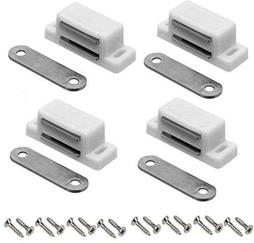 WARESHARK Cupboard Door Magnets 4 Pack White Magnetic Door Catch Stainless Steel Small Cabinet Magnetic Catches and Latches for Kitchen Wardrobe Magnets Door Closers Magnet Closure