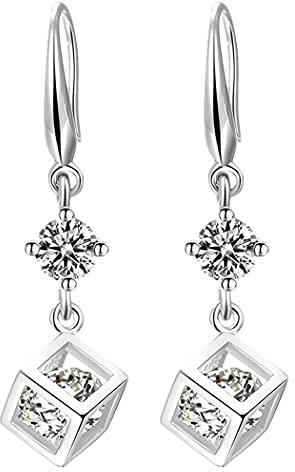 ZESLIV Damen lange Ohrringe hängend 925 Silber Ohrstecker Würfel Strass Modeschmuck Ohrhänger