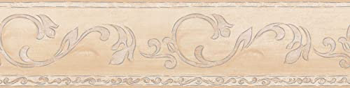 Selbstklebende Bordüre für Küche im Landhausstil | Beige Tapetenbordüre im mediterranen Stil | Ornament Wand Bordüre aus Vlies und Vinyl