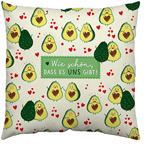 H:PPY Life Kissen mit Motiv Avocado | Zierkissen, Baumwolle, 40 cm x 40 cm | Kuschelkissen mit Spruch | Geschenk, Geburtstagsgeschenk | 47574