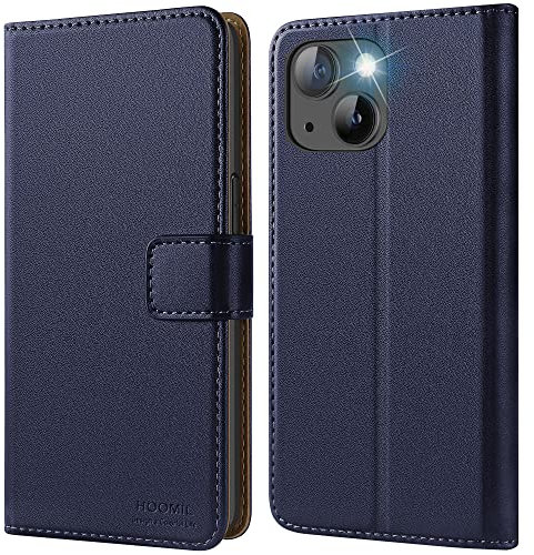 HOOMIL Handyhülle für iPhone 13/14, Premium Leder Klappbar Hülle, mit Kartenfach & Standfunktion, Unterstützt Kabelloses Laden - Blau
