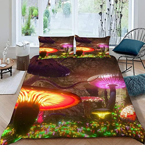 LUKAVA Kinderbettwäsche Pilz Bettwäsche 135x200cm Kinder 3teilig Zauberwald Bettbezug flauschig Hypoallergen Mikrofaser Einzelbett Bettbezüge mit 2 Kissenbezug 80x80cm
