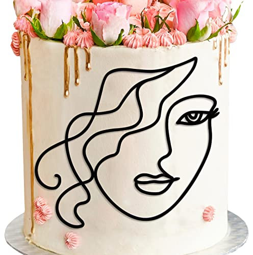 BETESSIN Torten Deko Lady Face Acryl Cake Topper Schwarz Kuchen Dekoration Geburtstag Kuchendeko Tortenaufsatz Set für Jubiläum Muttertag Party Feier