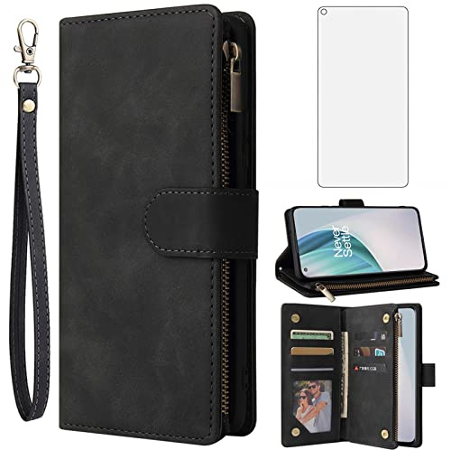 Asuwish Kompatibel mit OnePlus Nord CE 5G Wallet Case und Displayschutzfolie aus gehärtetem Glas Leder Flip Cover Kartenhalter Handyhüllen für One Plus CE5G Euro 1 Plus 1plus One+ 1+ EC G5 Frauen