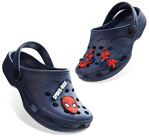 Marvel Sabot de Jardin Enfant - Sandales Spiderman Garcon avec Pins Décorations Taille 28-34 (Navy Spiderman, 33 EU)