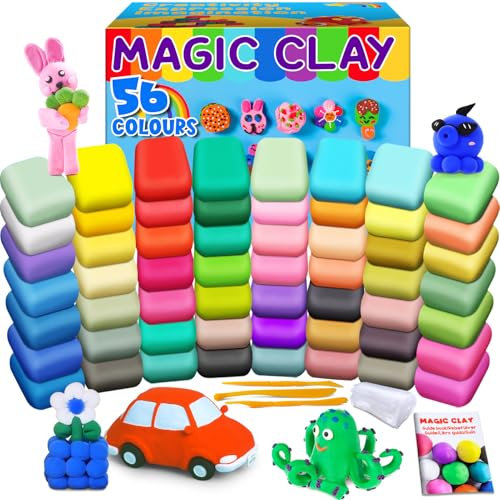 Modelliermasse-Set - 56 Farben Lufttrocknende magische Knete für Kinder, Geschenk für Jungen und Mädchen im Alter von 3-12 Jahren