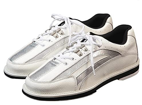 SDEQA Men's Bowls Shoes with 5 Soles Leather Anti-Slip Bowling Sneakers Lightweight Comfortable for Indoor Outdoor,White,7 UK