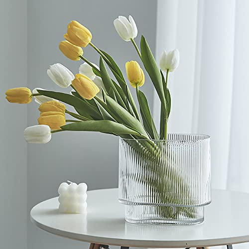 IUIBMI Geriffelte Glasvase – klarer, geriffelter Mittelpunkt für Blumen – moderne dekorative Vase für Wohnzimmer, Esstisch, Eingang, Kaminsims, Bücherregal, Büro, Hochzeit