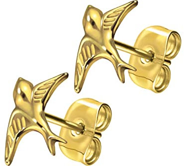 FILANGO 1 Paar Titan Ohrstecker Schwalbe Damen Ohrring Schmuck Goldfarben