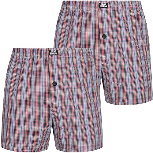MONT EMILIAN Nantes Herren American Boxershorts 2er-Pack, mit Karomuster, aus atmungsaktivem, weichem Baumwolle-Material, in 5 Farben in S bis XL