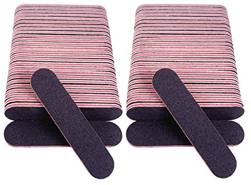 Lime per unghie (confezione da 50), 3,6 pollici, limetta per unghie acriliche e naturali, grana 100/180, piccola doppia faccia, mini lima professionale per unghie, set manicure nero