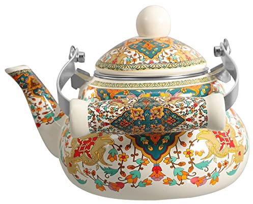 Cabilock Vintage Wasserkocher Mit Siebeinsatz Emaille Für Induktionsherde Gasherde Und Elektrische Kochplatten Für Tee Und Kaffee Anti-verbrühungsgrifffür Täglichen Gebrauch