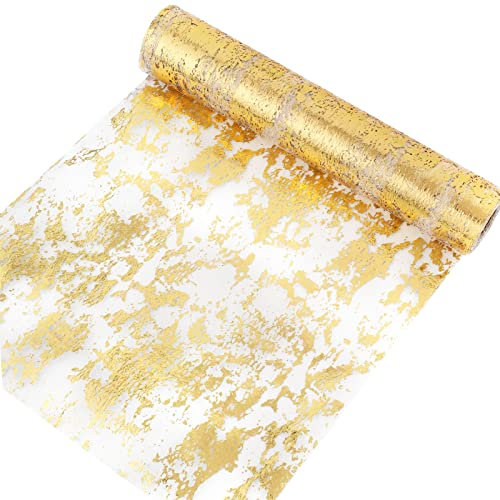 Tischläufer Gold 20m, Tischläufer Glänzend Tischband Faschingsdeko Wiederverwendbar für Geburtstag Ostern Dekoration Hochzeit Valentinstag Party
