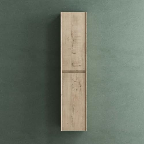 Mai & Mai Hochschrank Allzweckschrank Badschrank Badezimmerschrank | mit 2 Türen und 6 Fächern Badregal, für mehrere Funktionen, in Eiche Greige, BTH: 35x30x160 cm, Rimo