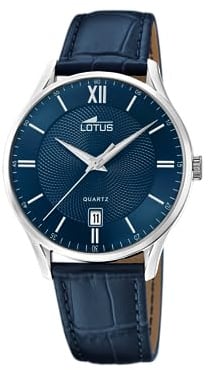 Lotus Herrenuhr Analog aus Leder Blau | Quarzwerk, Kalender, Wasserdicht 5 ATM Elegant und Vintage 18402/I
