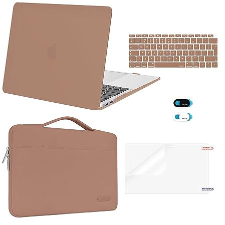 MOSISO Hülle Kompatibel mit MacBook Air 13 Zoll 2021 2020 2019 2018 M1 A2337/2179/1932, Hülle für MacBook Air M1 13,3 Zoll&Tasche&Tastaturschutz&Webcam Abdeckung&Displayschutzfolie,Karamellbraun