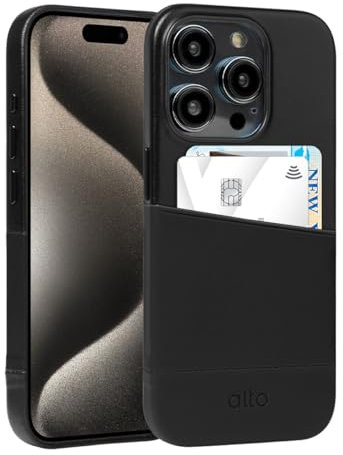 alto Leder Kartenhülle Kompatibel mit iPhone 15 Pro, Metro Serie Italienische Leder Wallet Case Kartenhalter Cover (6,1 Zoll, Raven Black)