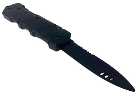 Rubber Johnnies - Cuchillo de comando de hoja retráctil, falso, plástico, seguro, 21 cm de largo, ligero, disfraces de Halloween, accesorios de película, cuchillo Rambo