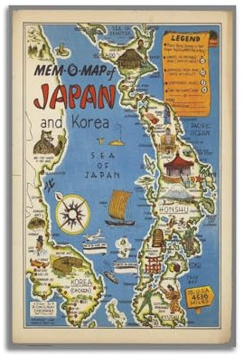 GEAD Vintage Reisekarte Poster Japan und Korea 1946 dekoratives Gemälde Leinwand Kunst Bild 50 x 75 cm