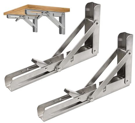 2 Stück Klappkonsolen Schwerlast Rostfreier Stahl,Regalträger Klappbar Regal Halterung Wandkonsole Trennwand Tablarträger Klappschanier,für Tischplatten Klapptisch Wandtisch (50cm,Stainless steel)