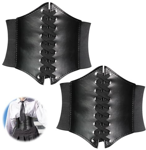 HERKINDNESS 2 Pcs Corset Belt, Vintage Underbust Corset, Thickened Corset Belts for Women, Corset Underbust for Halloween Parties and Other Events, Black, One Size