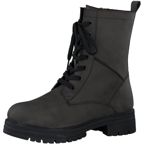 MARCO TOZZI Damen Stiefeletten zum Schnüren aus Leder mit Blockabsatz, Braun (Anthracite N.C), 39 EU