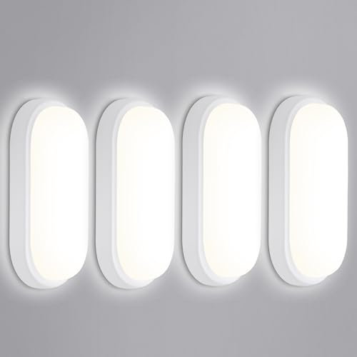 4 er LED Deckenlampe Bad, 18W 1710LM LED Deckenleuchte, IP65 Wasserdicht Feuchtraumleuchte, LED Wandlampe Badlampe Balkonlicht Ovalleuchte für Flur Keller Garten Badzimmer Außenwand Neutralweiß 4000K