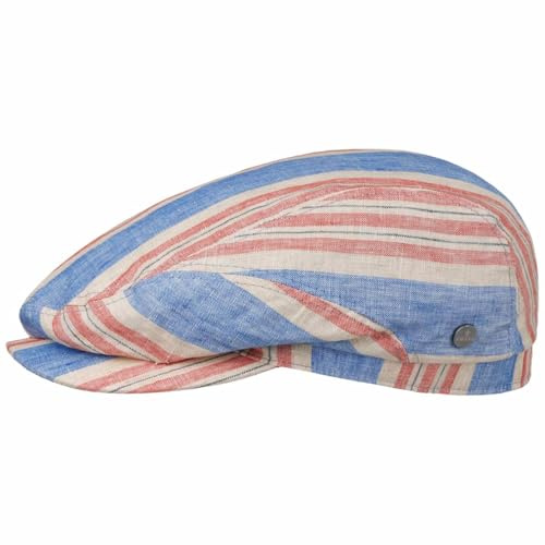LIERYS Colour Stripes Leinen Flatcap Vierteilig Gestreift Lässig Made in EU Herren Frühjahr/Sommer blau-rot M (56-57 cm)