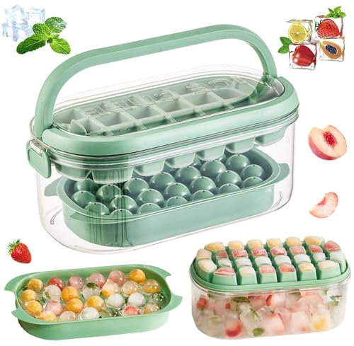 RISVOWO Bac à Glaçons, Moule à Glaçons avec Couvercle, 54 Moules à Glaçons Réutilisables, Boule de Glace Ronde, Glaçon Sphère, pour Gelée Lait Jus Cocktails Whisky, sans BPA (Vert)