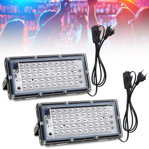 2 Stück 50W LED Schwarzlicht Strahler, IP65 Wasserdichte Schwarzlicht LED Strahler, Schwarzlichtlampe mit Stecker, Blacklight UV Schwarzlichtlampe, für Bar,Disco,Party,Halloween,Bühnen