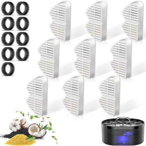 Cat Fountain Filter, 9 Pieces Filters + 9 Pieces Foam Filters for Cat Drinking Fountain, Filtering Hair (Sponge), Triple Filtration (Filter) Stück