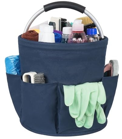 IVODEELA Organizador de limpieza con asa, bolsa grande con múltiples bolsillos para productos de limpieza, organizador fácil de limpiar y transportar, color azul