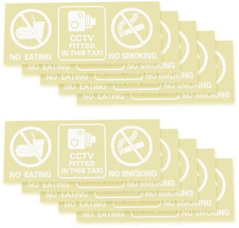 EMSea 10 pegatinas de advertencia de taxi con texto en inglés No Eating No Smoking In Car Sign CCTV para ventana de taxis mini autobús, 6 x 15 cm