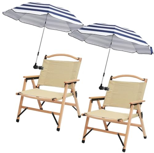GRANDMEI Strandkorbschirm mit Universal-Klemme, 117,8 cm, Sonnenschirm zum Anklippen, LSF 50, Sonnenschirm für Terrassenstuhl, Stühle, Rollstühle, Golfwagen (gestreift, 2 Stück, ohne Stühle)