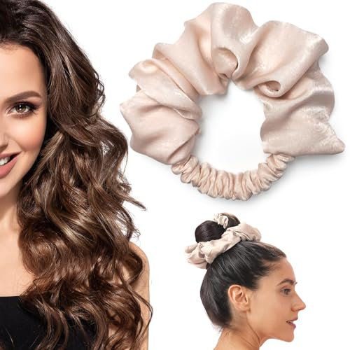 Moguri Hitzefreier Lockenwickler, hitzefreier Lockenwickler zum Schlafen, keine Hitzelocken für langes Haar, weicher Schlafkrawatten-Scrunchie, Beige