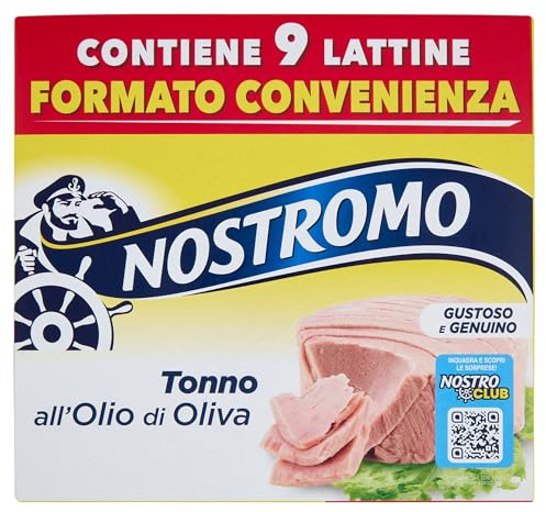 Nostromo - Tonno all'Olio di Oliva, Multipack 9 Lattine da 60g - Fonte di Proteine, Senza Conservanti