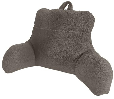 Reading Support Cushion – 50cm x 75cm Teddy Fleece Backrest Pillow, 30cm Deep Pocket, Hollowfibre Filling, Arm & Postural Support for Bed or Armchair, Portable Handle, Truffle, Made in Britain