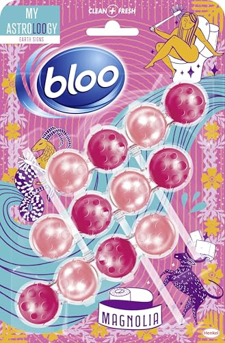 Bloo Power Active Toilet Rim Block Limited Edition Magnolia Water & Earth | with Anti-Limescale, Cleaning Foam, Dirt Protection and Extra Freshness | 3 Rimblocks | 5 Packs | Packaging May Vary