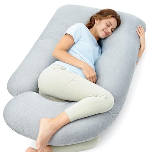 momcozy Pregnancy Pillows with Cooling Cover, U-Shaped Full Body Maternity Pillow for Side Sleepers 57 Inch - Support for Back, Hip, Belly, Legs for Pregnant Women