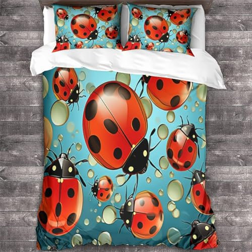 Ladybug Bettbezug Bettwäsche Set Kinderbettwäsche Reißverschluss Mit Kissenbezug Betten Set Für Jugendliche Kinder Schlafzimmer Double（200x200cm）