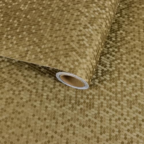 VaryFloral Gold Wallpaper 30cmx300cm Modern Thick Self Adhesive Wallpaper Gold Foil Mosaic Contact Paper Luxury Textured Vinyl Wrap Waterproof Removable Sticky Back Plastic Roll for Furniture Cabinets