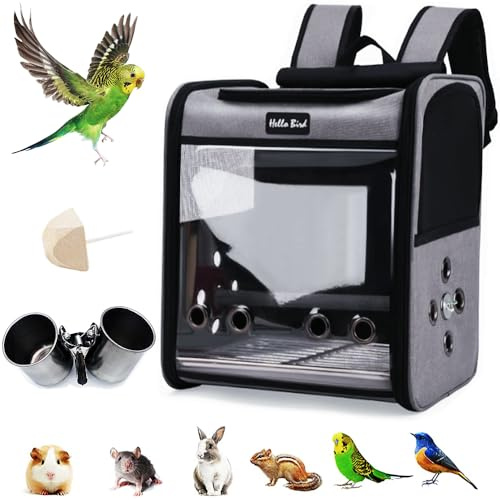 Mochila de Jaula para pájaros con Percha de pie, Jaula de Viaje para Mascotas,1 Bandeja de plástico,1 Piedra Molar,Almacenamiento Plegable Transpirable y portátil para pájaros,cacatúas,Loros